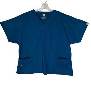 WonderWink Workwear Scrub Shirt Top Womens Size 3XL Teal Pockets Vneck